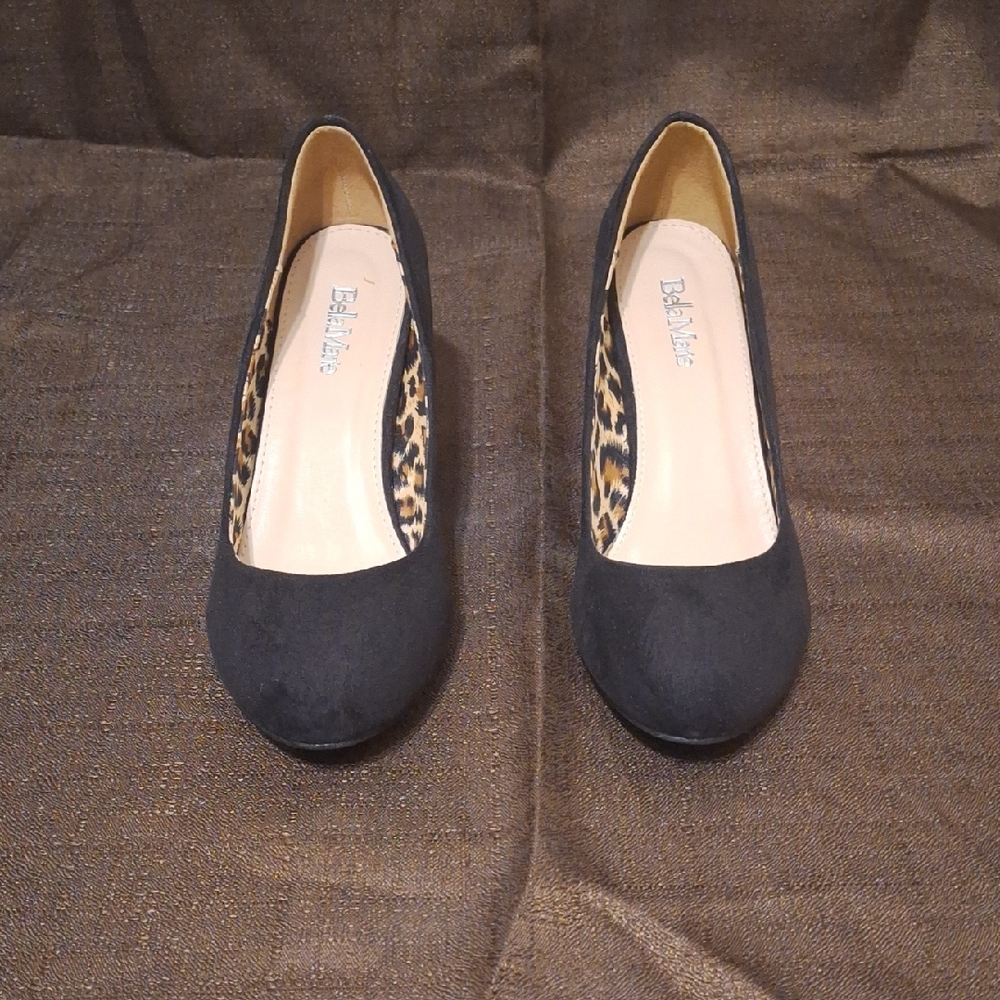 Bella Marie Black Heels with Leopard Print Accent